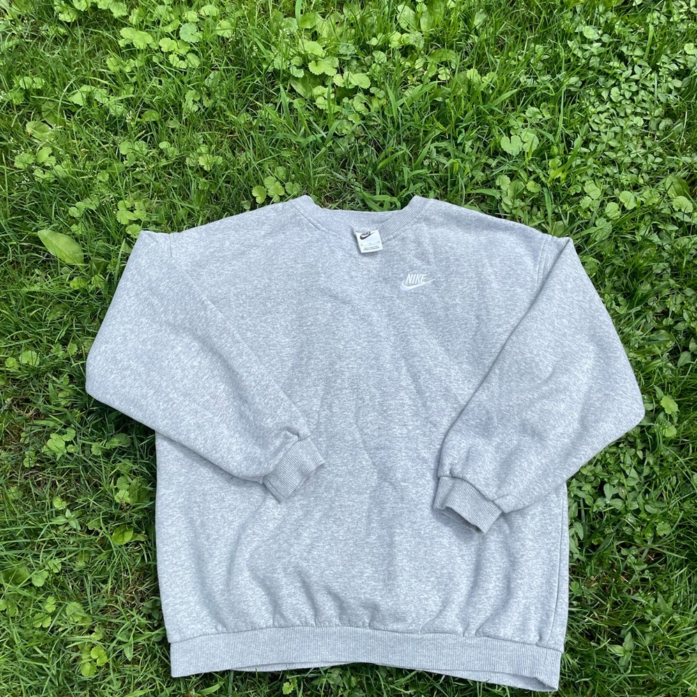 Warm grey Nike embroidered swoosh crew neck